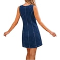 thumbnail image 5 of Dvprdro Womens Casual Summer Mini Denim Dress Crewneck Sleeveless Button Front Pocket Shift A Line Dress Solid, 5 of 7