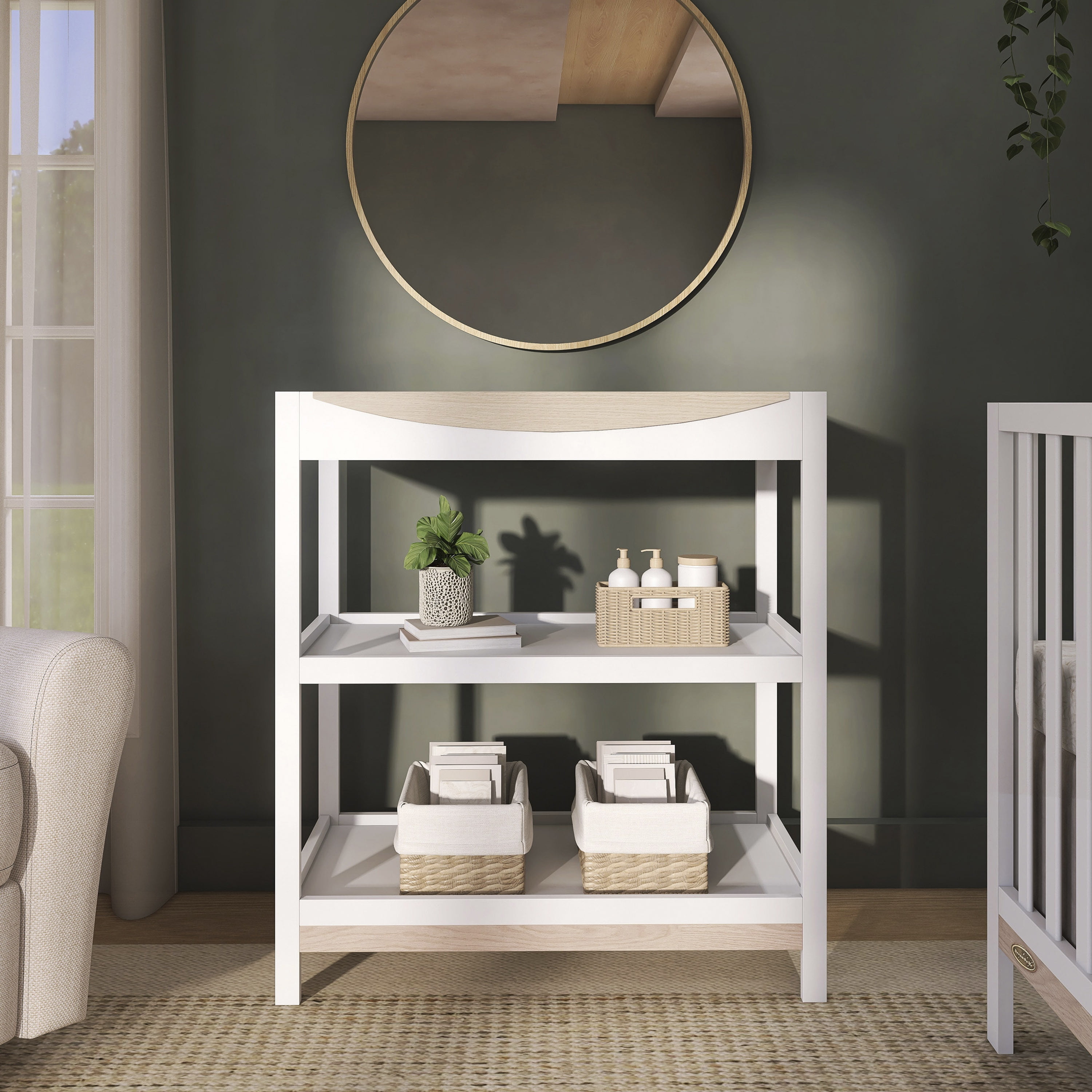 Dream On Me Emerson Changing Table, White & Vintage White Oak