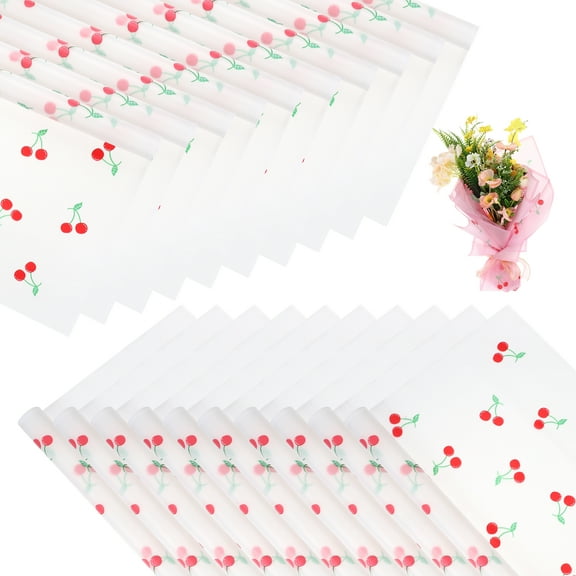 Flower Wrapping Paper, 22 Inch White Cherry Korean Flower Paper, Waterproof Floral Bouquet Wrap for DIY Crafts Florist Supplies Wedding Birthday Gift, 20 Sheets