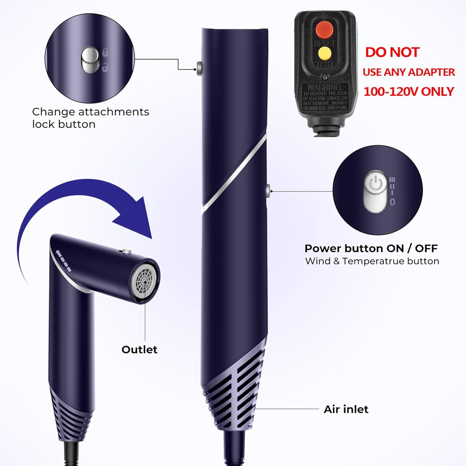 Foldable Blow Dryer Brush with Wrap Curler, 6 in 1 Hair Dryer Brush, Detachable Air Hair Styler Curling, Drying,Volumizing, Straightening, Negative Ionic Hair Dryer with Diffuser, Hair Styling Tools