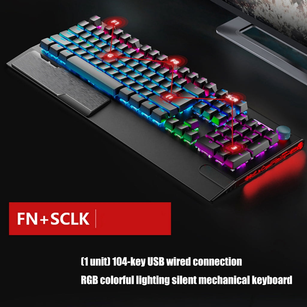Hot Swappable Switches 104Key Full Size Mechanical Keyboards USB Cord RGBs Customizable Lighting Integrated Palms Rest