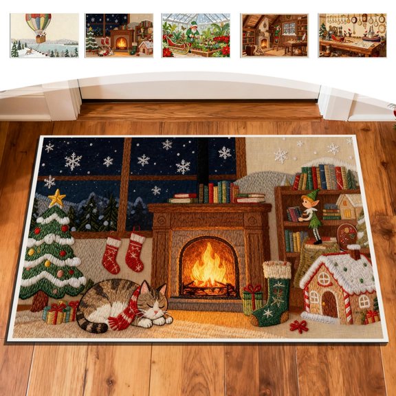 Nkmbld Christmas Outdoor Mats, Xmas Washable Front Door Welcome Mats, Non-Slip Indoor Entrance Floor Mat, Holiday Winter Home Decoration