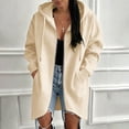 thumbnail image 5 of WIZUTIZ Women's Solid Color Zip Up Hoodie Drawstring Hood Mid-Length Sweatshirt Jacket Casual Loose Fit Outerwear with Pockets Fall Winter, 5 of 9