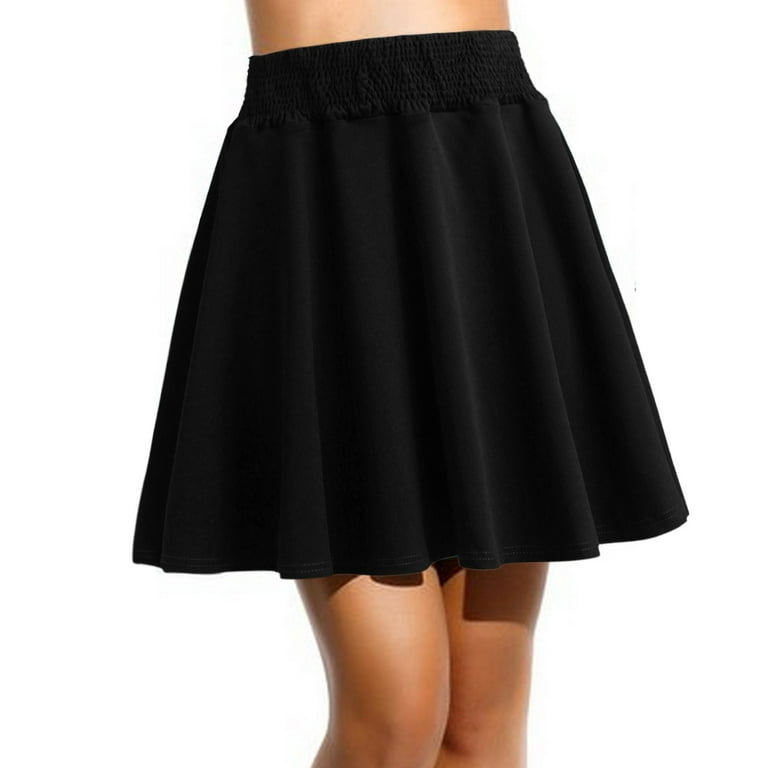 XIUH Women's Solid Color Drawstring High Waist Mini Skirt Pleated