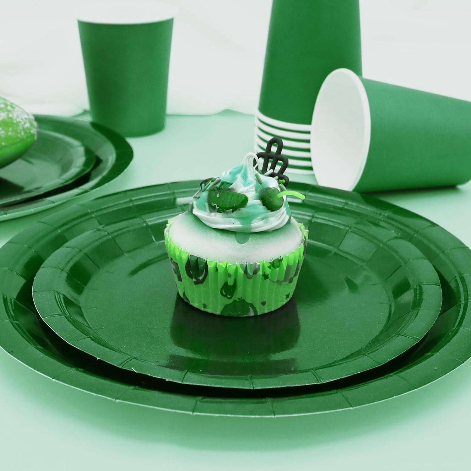 Green Paper Plates Party Supplies,Green Plate Disposable Dinnerware Sets,168pcs Plates and Napkins Party Supplies for St. Patrick's Mardi Gras Birthday Decorations Serve 24