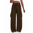thumbnail image 3 of Women'S Plus Size Drawstring Running Sweatpants Loose Fit Wide Leg Pure Color Athletic Trousers Green L, 3 of 8
