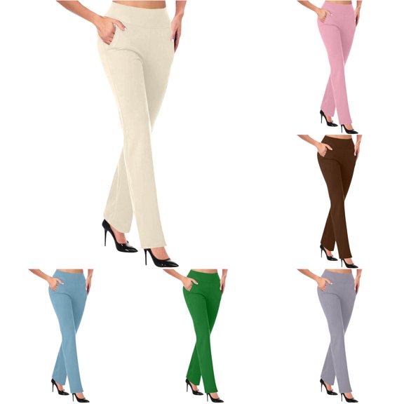 CAIVO Pants For Women Business Casual Work Pants Women High Waist Stretchy Trousers Pull On Slacks Bottoms Yoga Solid Color Athletic Running Fitness Leggings , Beige