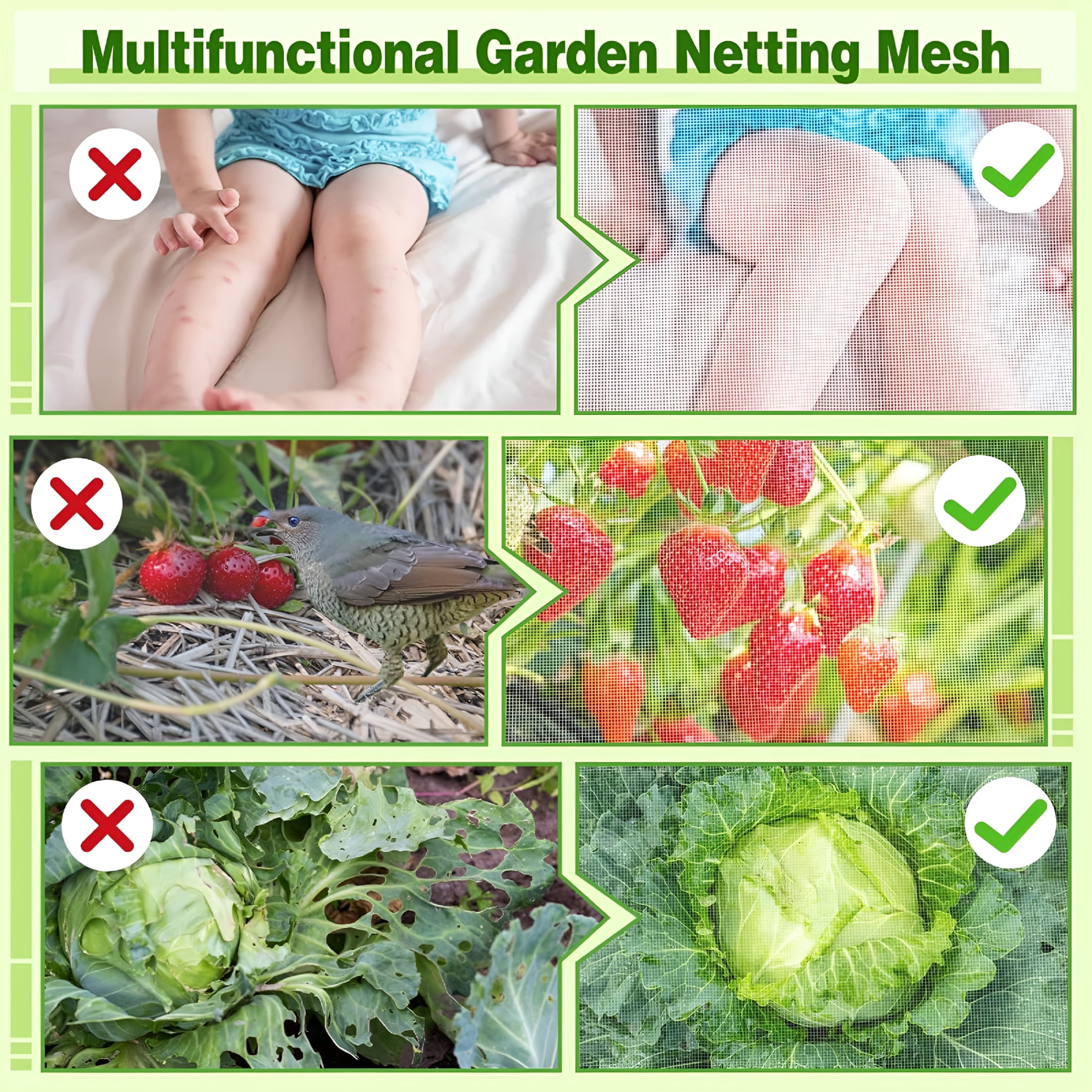 MISSMILE Stronger Garden Mesh Netting - 10 x 20 ft Bird Net Barrier, Mosquito Netting Screen for Outdoor Plants Vegetables Patios Balconies Terraces, Shading Rate 20% (White)