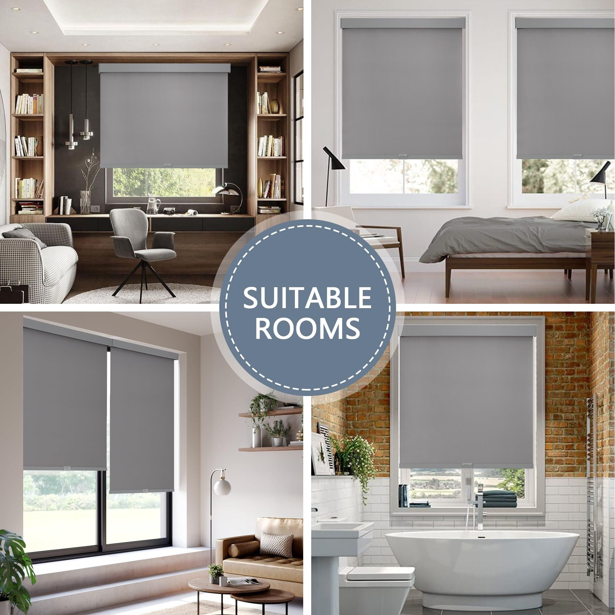 AOSKY Cordless Blackout Roller Shades, Free-Stop Natural Woven Window Blinds Thermal Insulated UV Protection for Home and Office, 20"W x 72"H, Grey