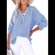 thumbnail image 2 of Blusas Casuales de Larga con Cuello en V y Botones para Mujer, Blusas Lisas de Gran Tamaño. Azul M, 2 of 7
