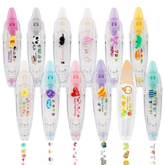 DIY Cartoon Type Decorative Pen, Ally-Pocket Tape Cute Animals Scrapbooking Diary Decoration Pen,C-12PCS