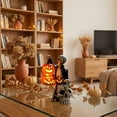 thumbnail image 5 of Clearance! Halloween Skeleton Figurine with Light Up Double Pumpkin, Resin Skull Sitting Skeleton Statue, Spooky Tabletop Decor for Home, Fireplace, Mantel, Shelf, 5 of 5