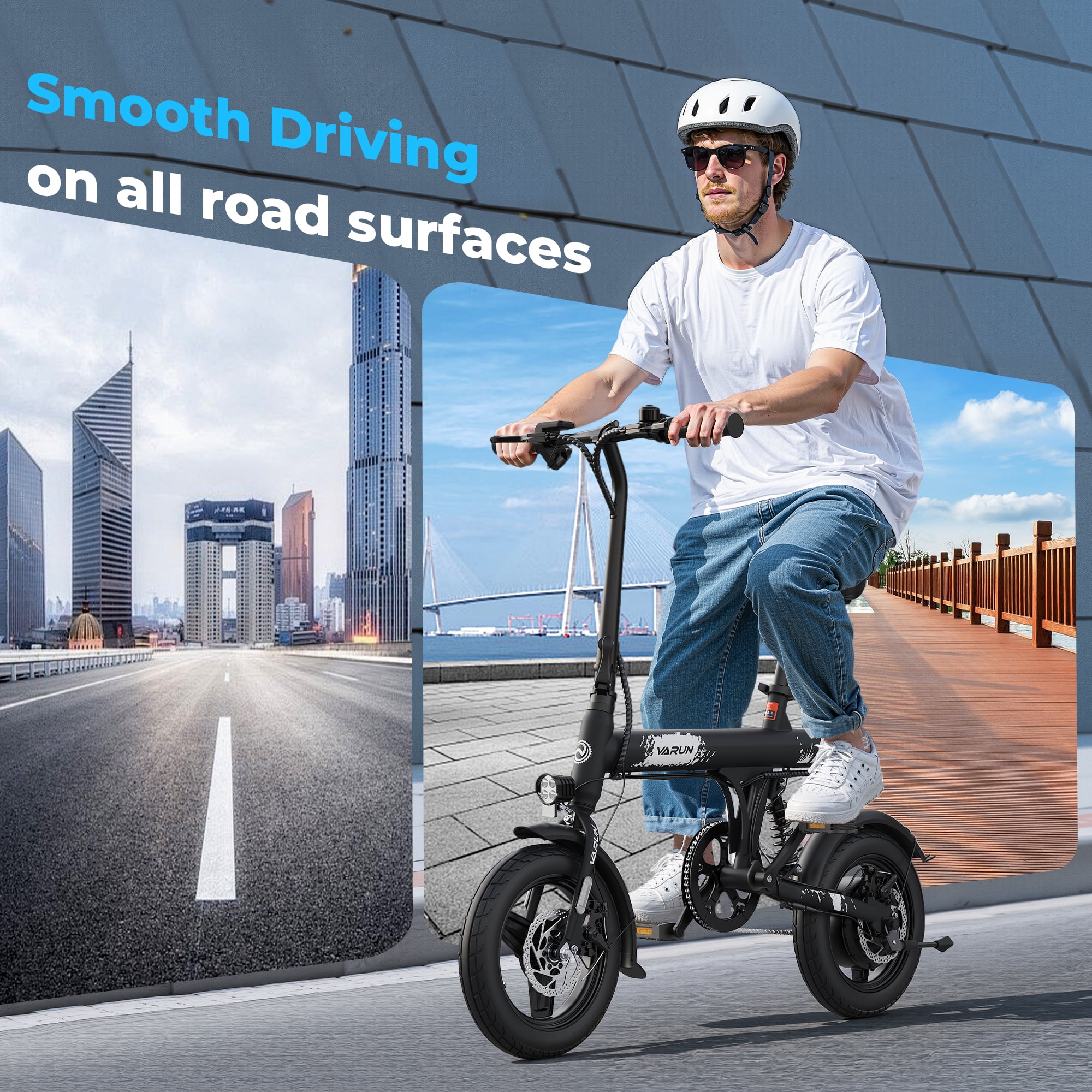 VARUN Electric Bike, 14" Folding EBike for Adults Teens, Peak 500W 36V 280.8Wh Battery, Mini Commuter City Ebike with Rear Shock Suspension up to 20MPH, 25Mile Range,UL2849