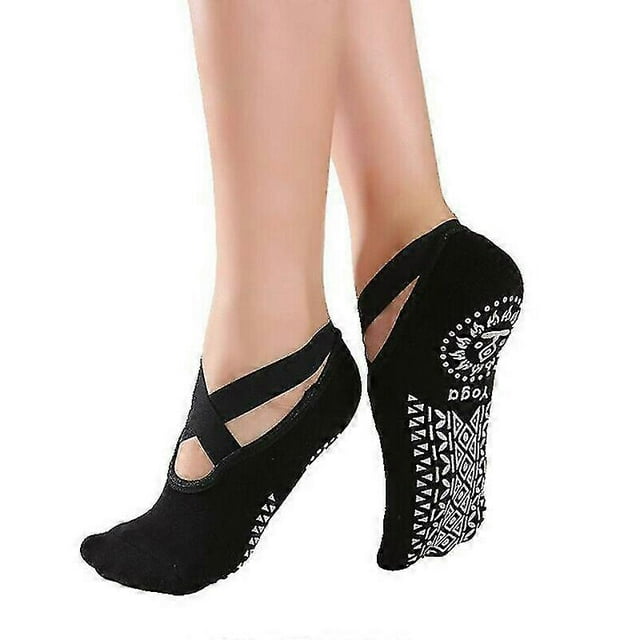 3pcs Women Pilates Non-Slip Socks Barre Ballet Dance Yoga Sport Fitness - Black