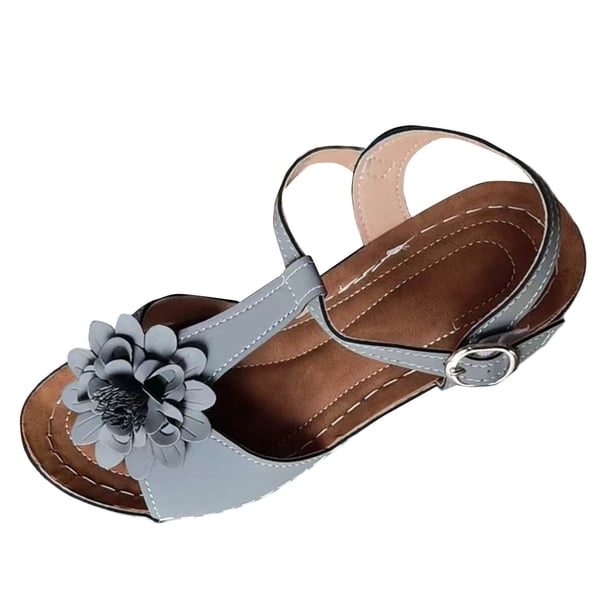 Sandalias de Cuña de las Mujeres Casuales de Moda Flor de Verano Grueso Sueldo Hueco de Una Correa de Tacón Alto Sandalias de Cuña