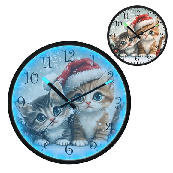Voice Activated Clock with Glow Light 12 Inch Large Silent Wall Clock Battery Operated for Home Decor Christmas Cute Cat
