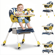 XunKA 4-in-1 Convertible Baby High Chair, Foldable Toddler Feeding Chair with Adjustable Tray & 5-Point Harness, Yellow, for 6-36 Months