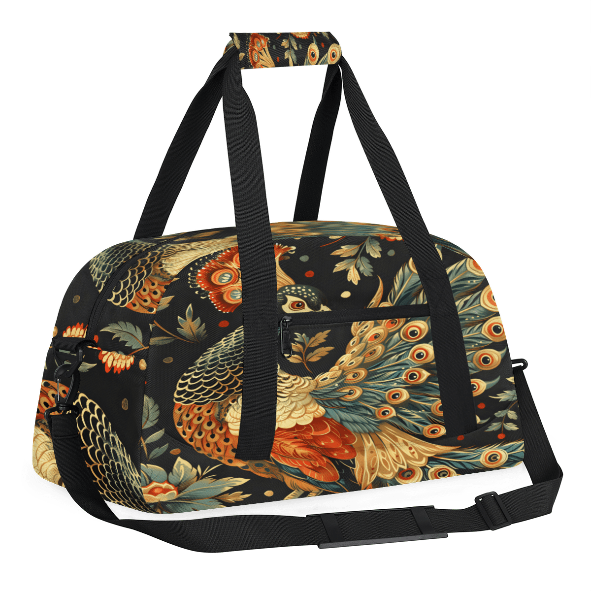 Herdesigns Peacock Sports Duffle Bag for Women & Men, Vintage Bird Gym Bag Dance Bag Overnight Bag Carry On Weekender Travel Bag