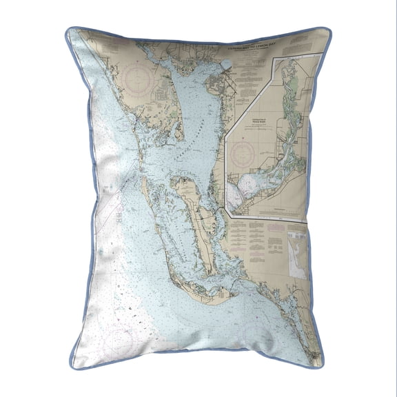 Betsy Drake HJ11426EL Estero Bay to Lemon Bay, FL Nautical Map Large Corded Indoor & Outdoor Pillow - 16 x 20 in.