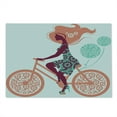 thumbnail image 2 of Floral Cutting Board, Flower Arrangement Silhouette of a Long Hair Girl on Bicycle Illustration, Decorative Tempered Glass Cutting and Serving Board, Large Size, Coral and Seafoam, by Ambesonne, 2 of 5