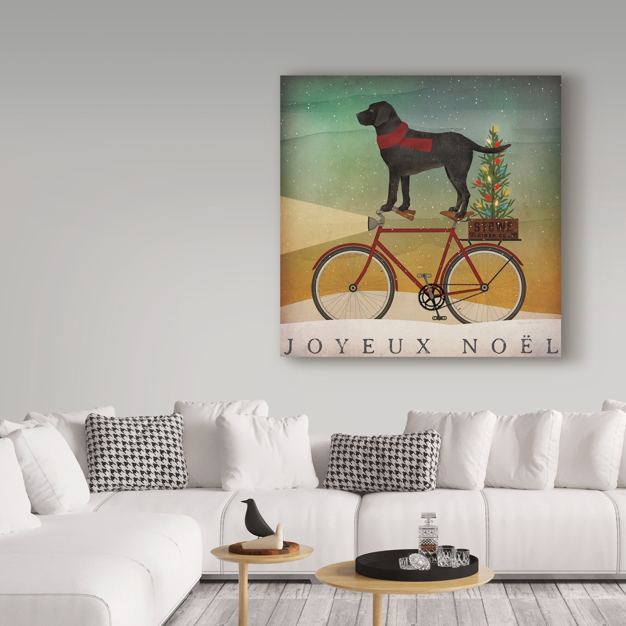 Trademark Fine Art 'Black Lab on Bike Christmas' Canvas Art by Ryan Fowler