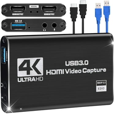 Tmalltide 4K Audio Video Capture Card, USB 3.0 HDMI Capture Device, Video Converter 1080P 60fps Capture Card for Gaming, Supports Live Video Capture, Black