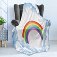 thumbnail image 4 of Cartoon Soft Flannel Fleece Throw Blanket, Rainbow Above Fluffy Romantic Clouds Nursery Art Design, Cozy Plush for Indoor and Outdoor Use, 50" x 60", Baby Blue Yellow, by Ambesonne, 4 of 5