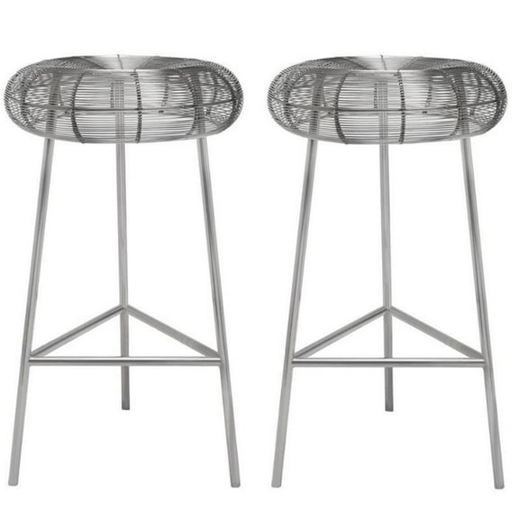 Home Square 2 Piece 26.5" Rich Metal Counter Stool Set in Silver Gray