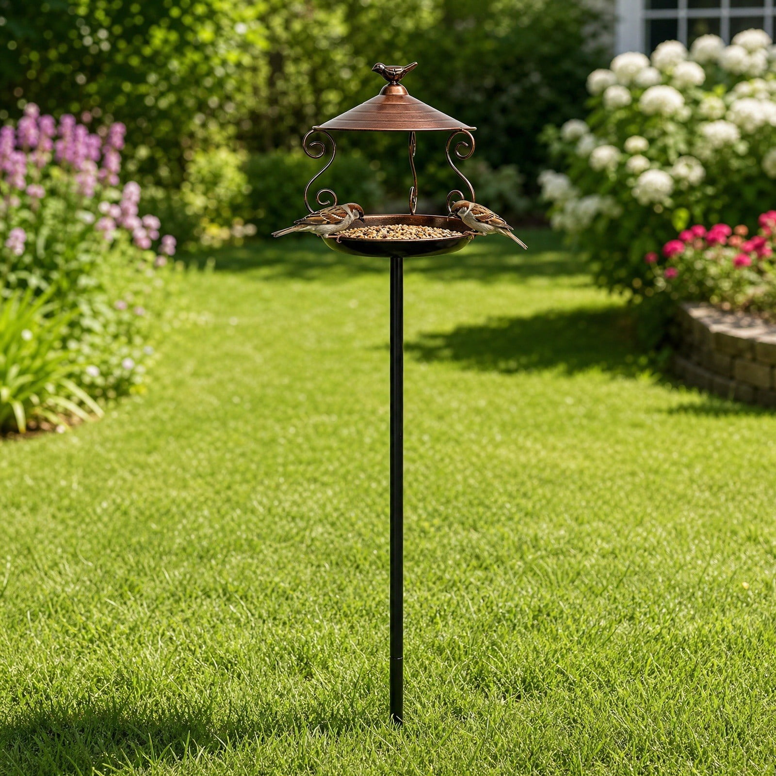 Werulen Outdoor Wrought Iron Bird Feeder, Ground Insert Garden Bird Feeder, Courtyard Wild Bird Feeding Station, Decorative Metal Bird Feeder, Garden Bird Feeding Accessory