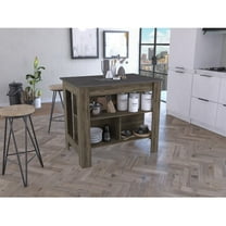 Knubmt Wood Kitchen Island with 3 Shelves, Island Table for Living Room, Dining Room, Kitchen, Dark Brown