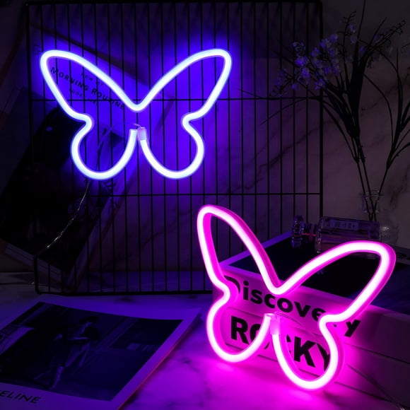 Letreros LED de neón con forma de mariposa Riakrum, decoración navideña, 2 unidades