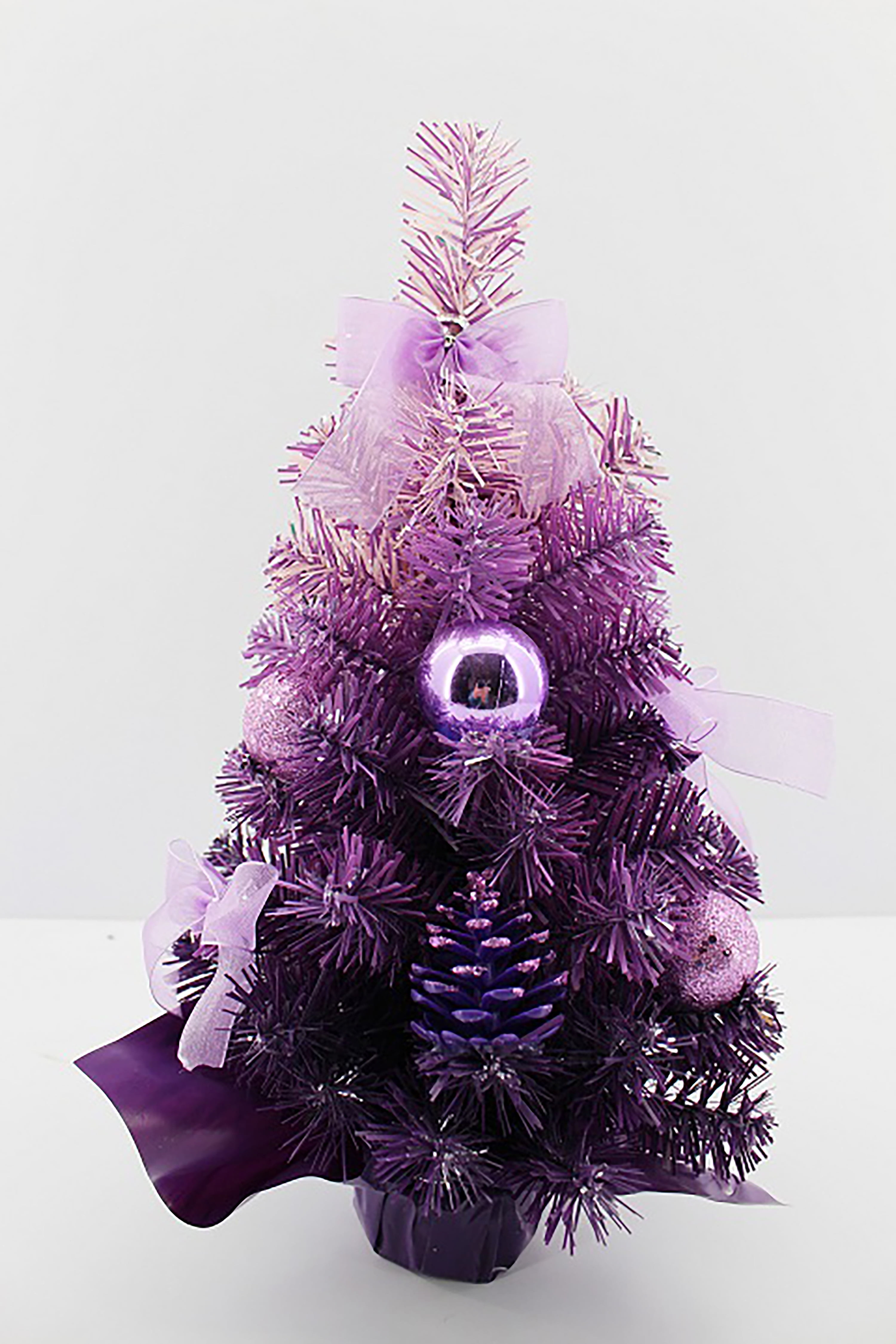 Magari 16" Tabletop Purple Christmas Tree with LED Light and Ornaments