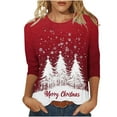 thumbnail image 2 of LEKWK Religious Christmas Shirts for Women Sparkly Xmas Tree Crew Neck 3/4 Sleeve Tops Shirts for Women Trendy Merry Womens Red Christmas Top, 2 of 5