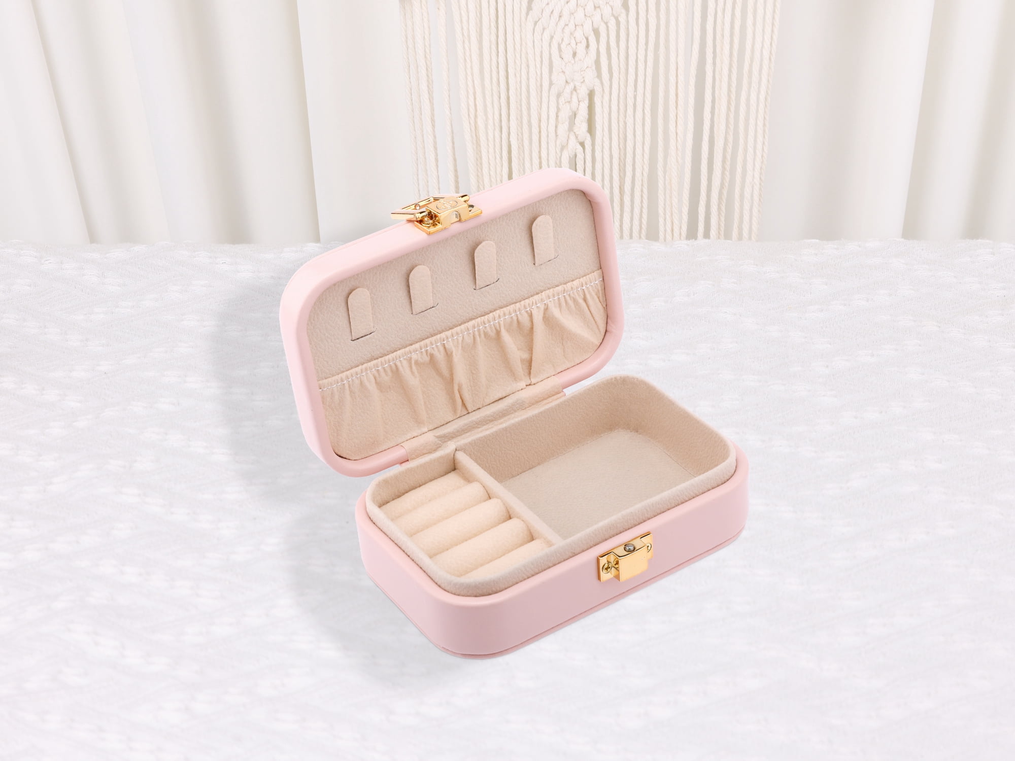 Unique Bargains Mini PU Leather Jewelry Box Jewelry Organizer Case Light Pink