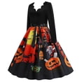 thumbnail image 2 of Vestidos de otoño para mujer Disfraz de Halloween con estampado de murciélago de calabaza L, 2 of 4