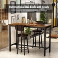 thumbnail image 5 of Cvortll 3-Piece Pub Dining Table for 2, Farmhouse Dining Table Set with 2 PU Leather Upholstered Stools, Rectangle Pub Dinette for Small Space (Brown), 5 of 7