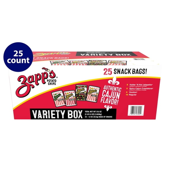 Zapp's New Orleans Kettle Style Potato Chips Variety Pack, 1.5 oz. - Pack of 25