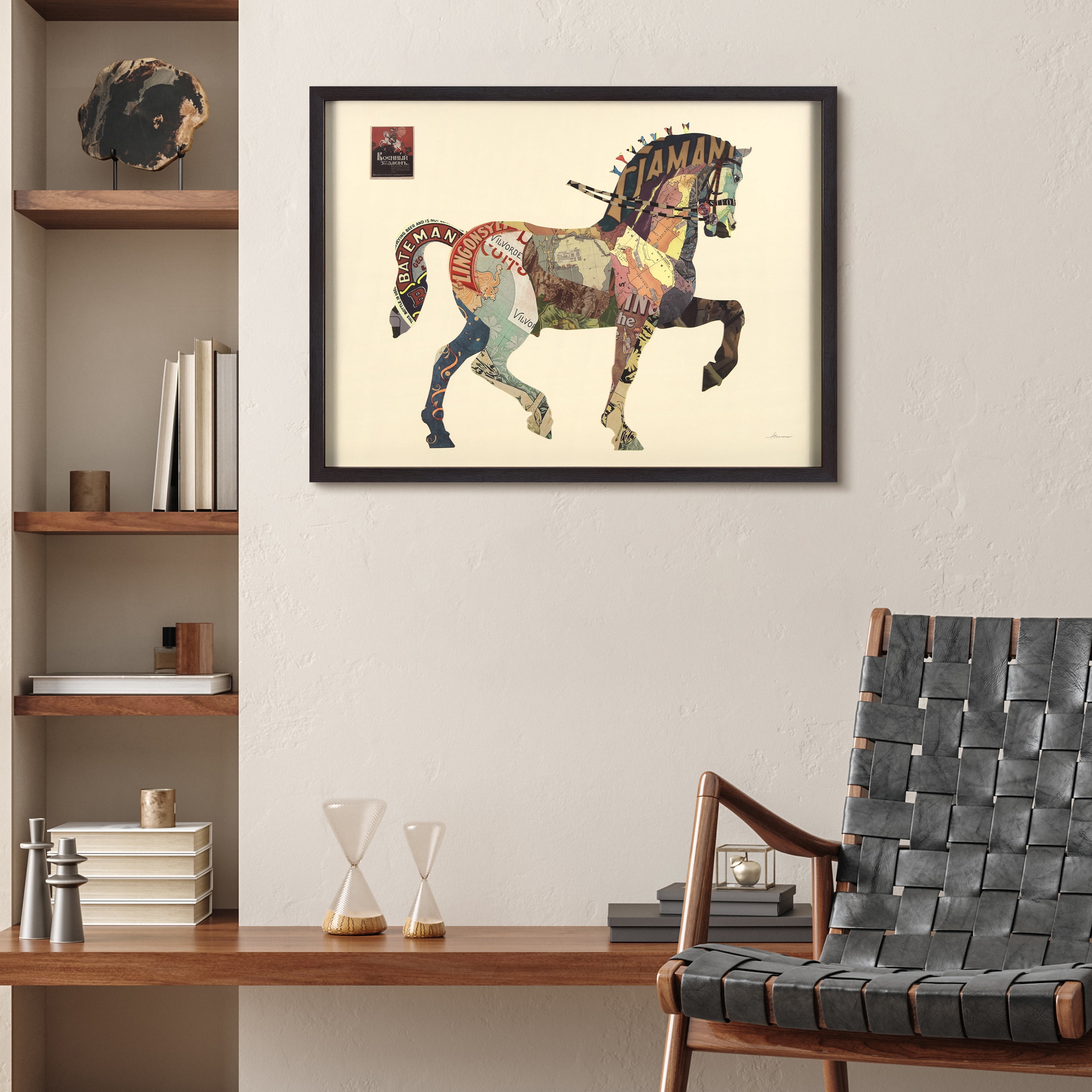 Empire Art Direct Carousel Horse Dimensional Collage Framed Graphic Art Under Glass Wall Art, 30" x 40" x 1.4", Ready to Hang