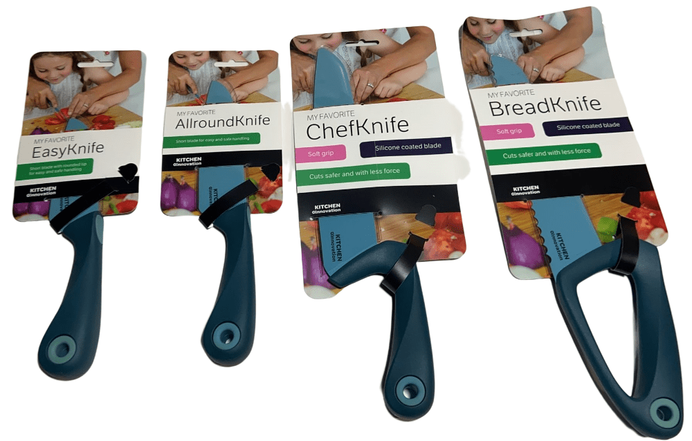 4 Piece Set My Favorite Kitchen Innovation Knife Soft Grip Silicone Coated Blade