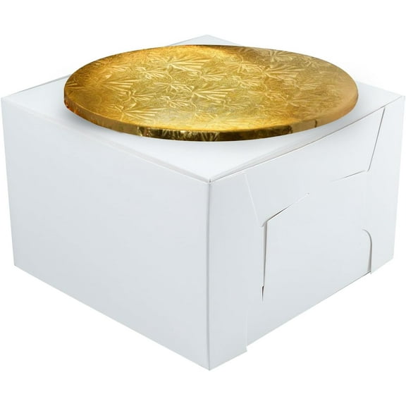 Cake Supplies on Sale Combo Box Set 12” x 12” x 6” White Cake Box with 12” Gold Round Drum