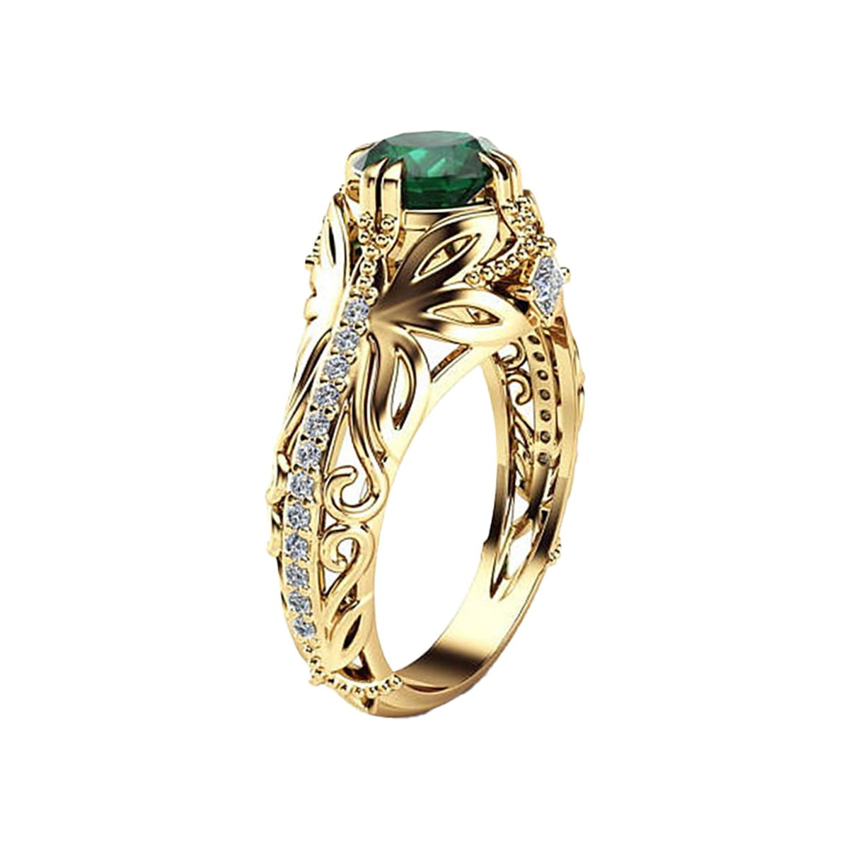 OUTA Green Zircon Ring Wedding Band Gold Green Stone Simulated Emerald Rings Luxury Rhinestone Jewelry Rings Birthstone Rings for Girls 