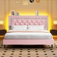 thumbnail image 6 of 4 EVER WINNER Full Bed Frame with Storage Headboard, Faux Leather Bed Frame with Diamond Tufted Headboard and LED Lights,Wooden Slats Support, Noise Free, No Box Spring Needed, Easy Assembly, Pink, 6 of 6