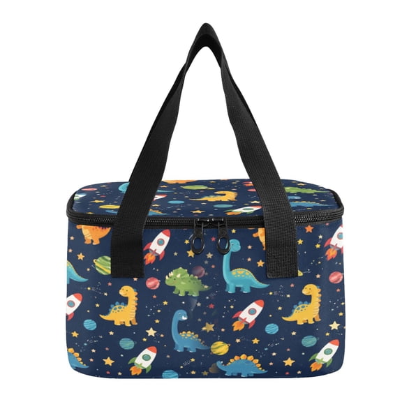 6L Insulated Lunch Bag Square Handheld Cooler Tote Playful Space Dinosaur Pattern Reusable Thermal Bag with Polyester & Aluminum Lining for Work Picnic Travel