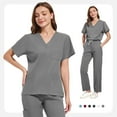 thumbnail image 5 of Mlqidk Women's Medical Scrub Sets V Neck Top and Pants with Pockets Breathable Scrubs Set Nurse Scubs Gray L, 5 of 6