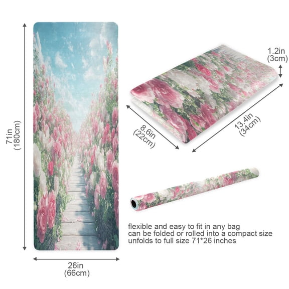 BZSMCE Yoga Mat Women Pathway Surrounded by Blooming_roses Fitness Mat