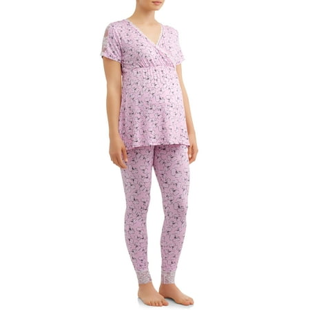 Nurture by Lamaze Maternity nursing short sleeve and pants sleep (Best Nursing Pajama Set)