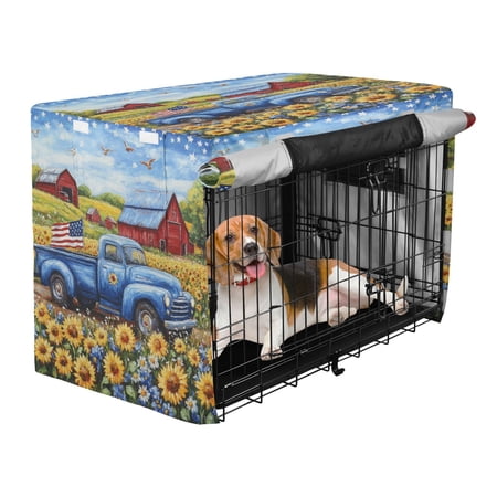 Qxltty American Flag Truck Crate Cover Durable Oxford Cloth Pet Kennel Sunshade Universal Fit for 35in Wire Cage