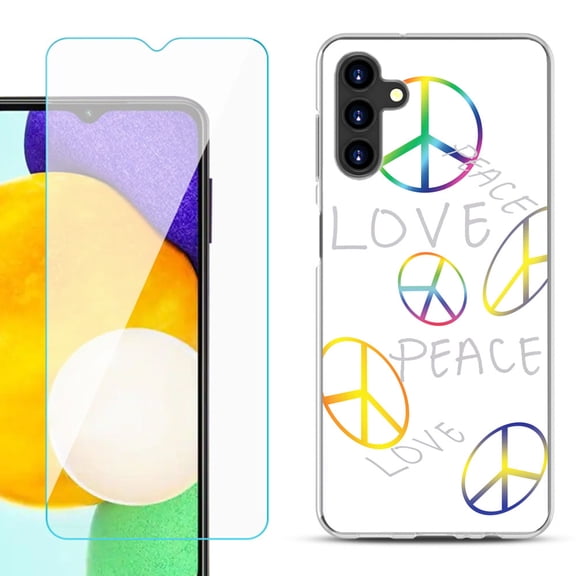Slim-Fit TPU Fashion Phone Case for Samsung Galaxy A13 5G, with Tempered Glass Screen Protector, by OneToughShield ® - Love/Peace