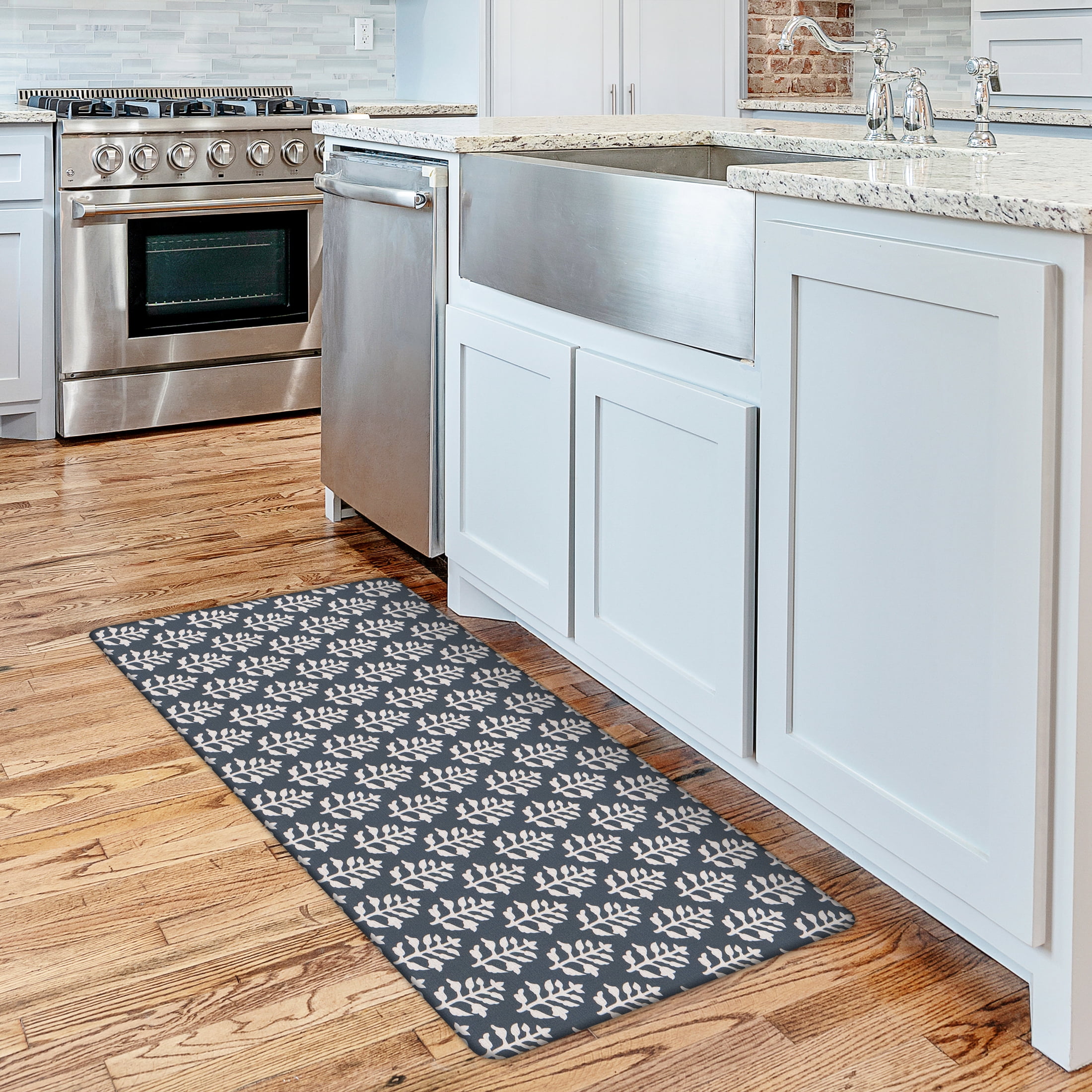 Apache Mills Cushion Comfort Lana Leaves Graystone Kitchen Anti-Fatigue Mat, 20" x 41"