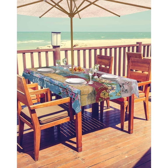 Vintage Floral Outdoor Tablecloth - 60x102 Inch Rectangle Dining Table Cover, Farmhouse Botanical Flowers Waterproof Outdoor Table Cloth with Umbrella Hole & Zipper for Picnic/Patio/Party